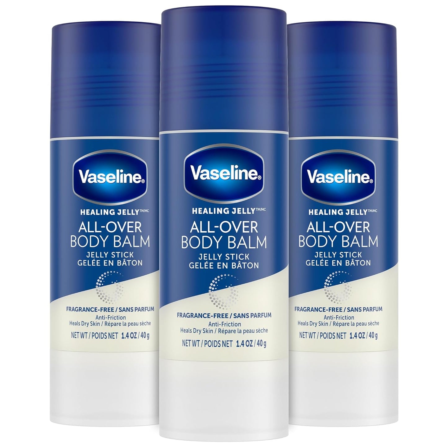 Vaseline All-Over Body Balm Stick 3-Pack – Non-Greasy Fragrance-Free Moisturizer, Travel-Size Lotion, 1.4 Oz Ea