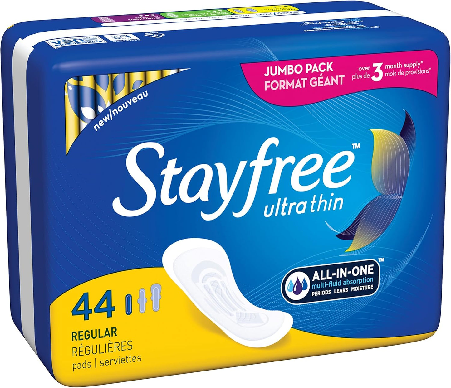 Stayfree Ultra Thin Regular Pads For Women, Wingless, Reliable Protection and Absorbency of Feminine Moisture, Leaks and Periods, 44 count