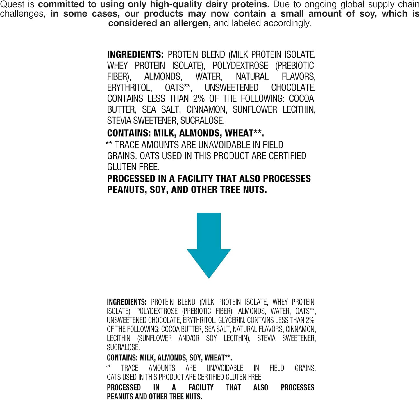 Quest Nutrition Oatmeal Chocolate Chip Protein Bars, 20g Protein, 1g Sugar, 5g Net Carb, Gluten Free, Keto Friendly, 12 Count