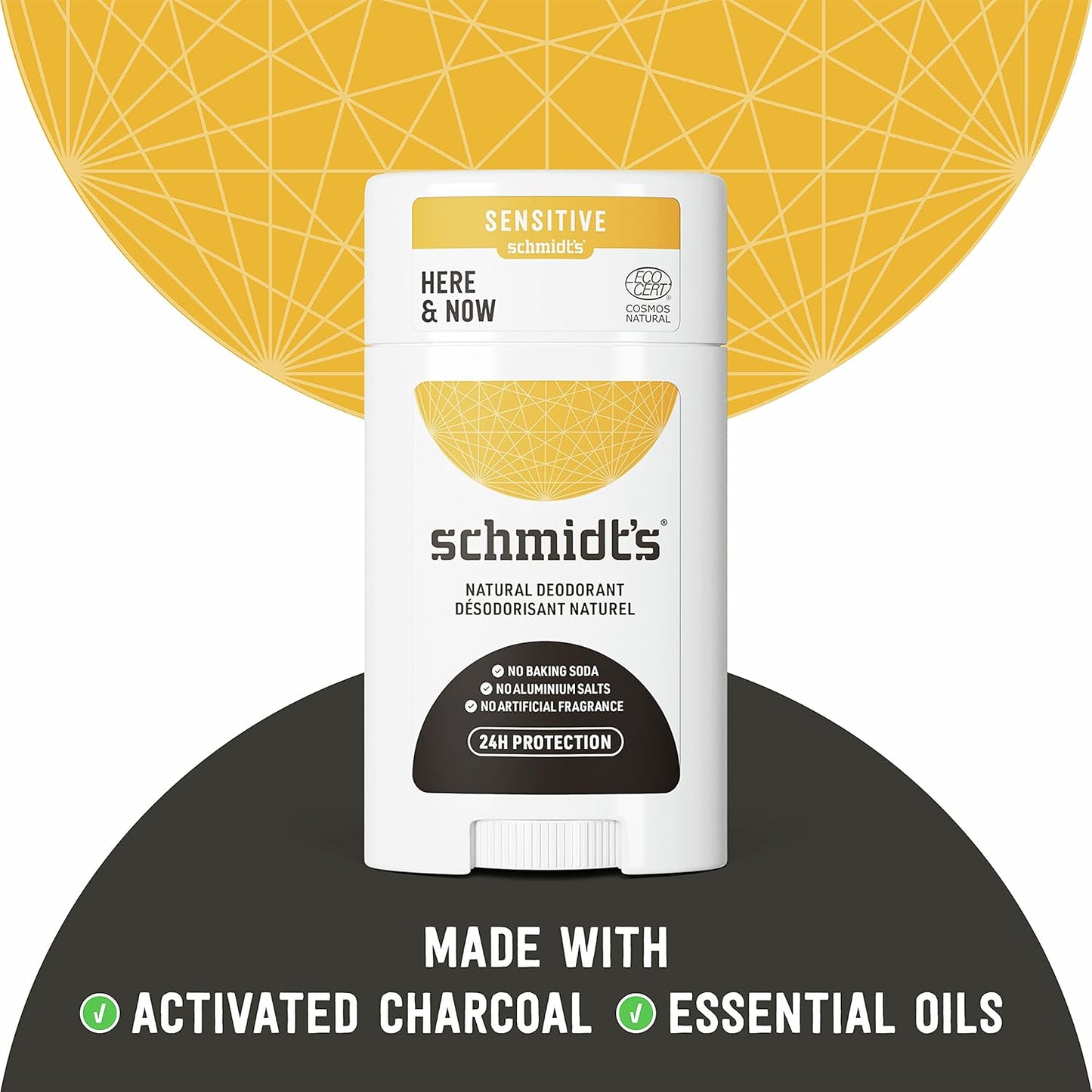 Schmidt's Aluminum Free Natural Deodorant for Women and Men, Here + Now for Sensitive Skin with 24 Hour Odor Protection, Citrus, 3.25 Ounce, (Pack of 1)