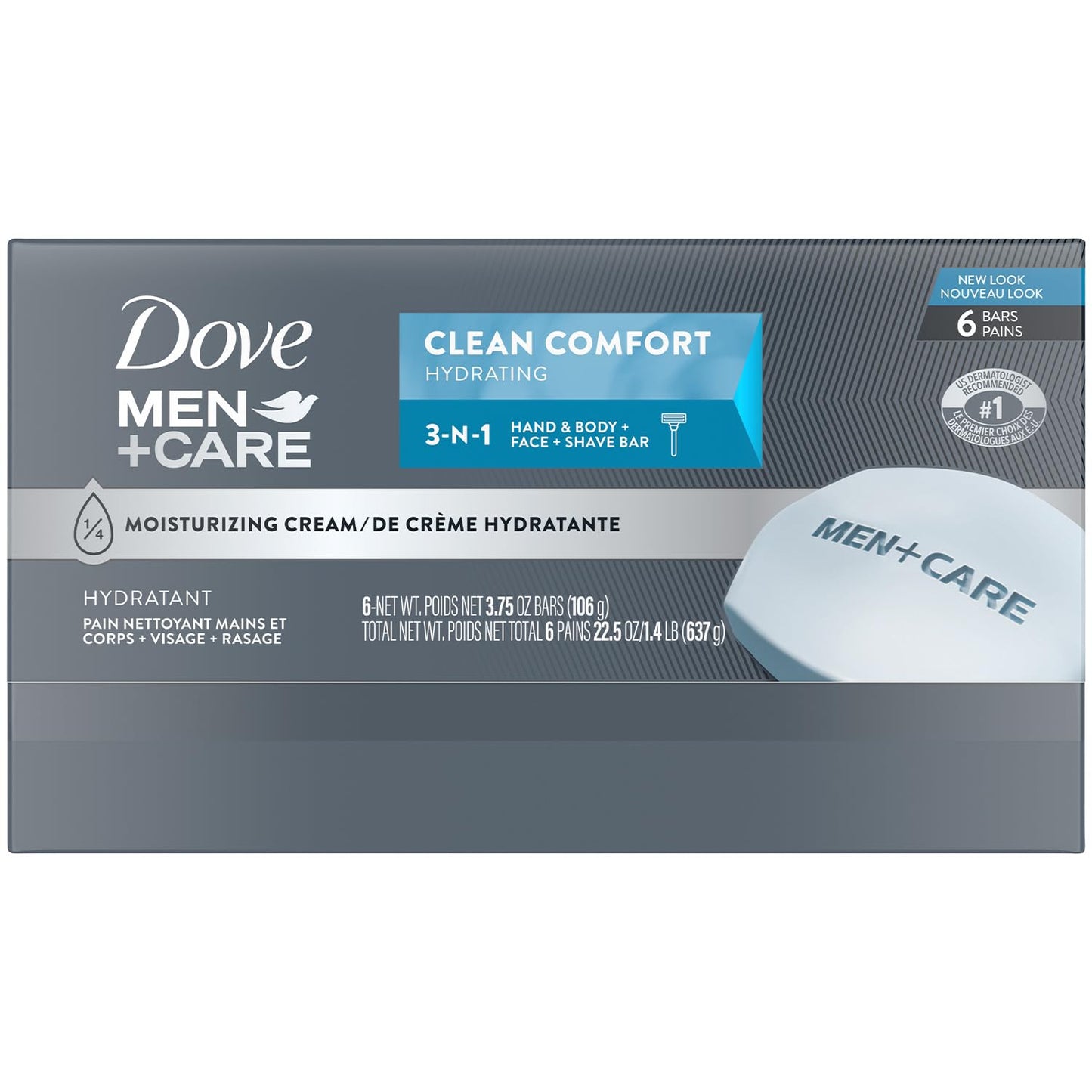 Dove Men+Care Clean Comfort Soaps (2 Boxes/12 Bars) – Hydrating 3-in-1 Hand & Body, Face + Shave Soap, 22.5 Oz Ea