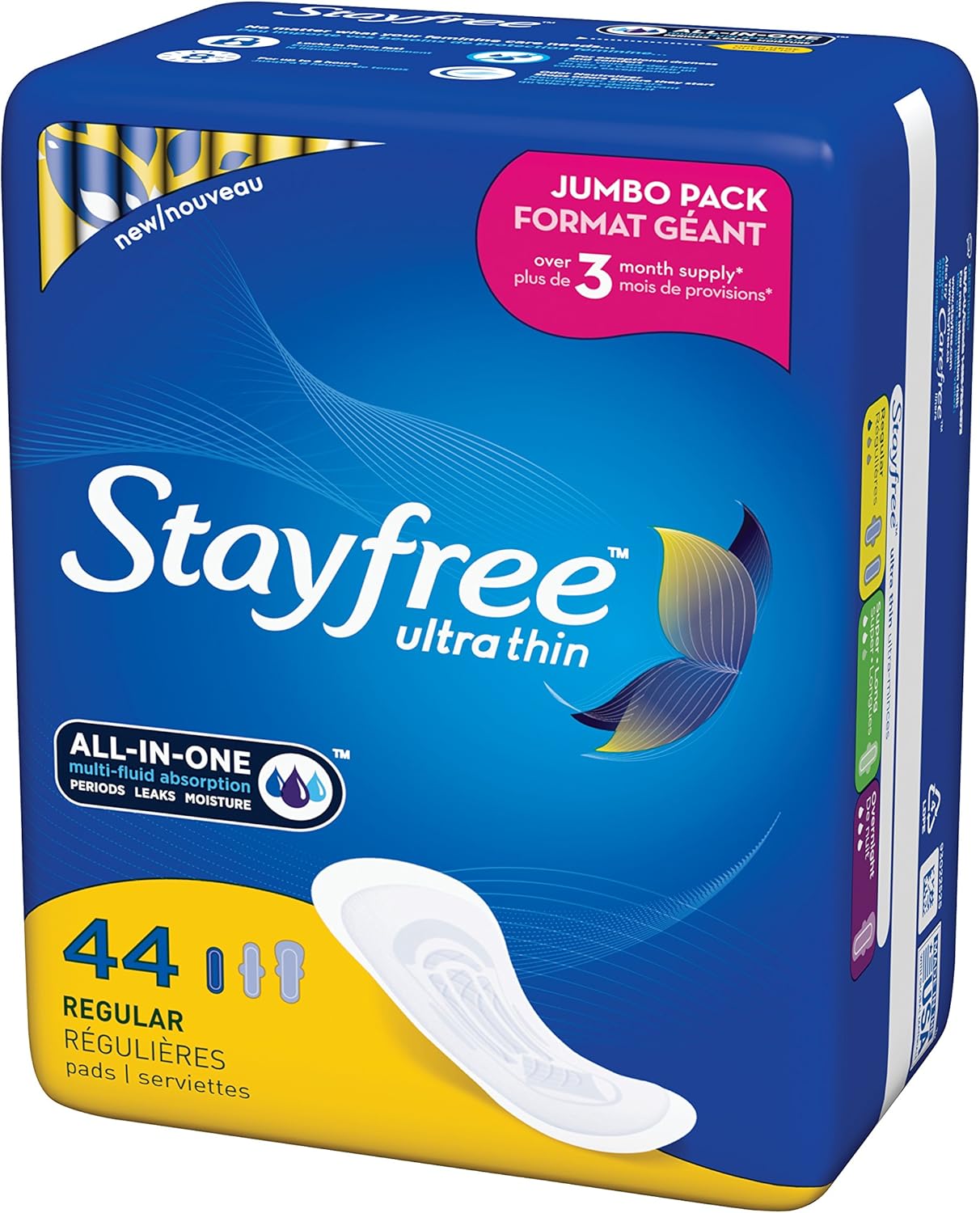 Stayfree Ultra Thin Regular Pads For Women, Wingless, Reliable Protection and Absorbency of Feminine Moisture, Leaks and Periods, 44 count